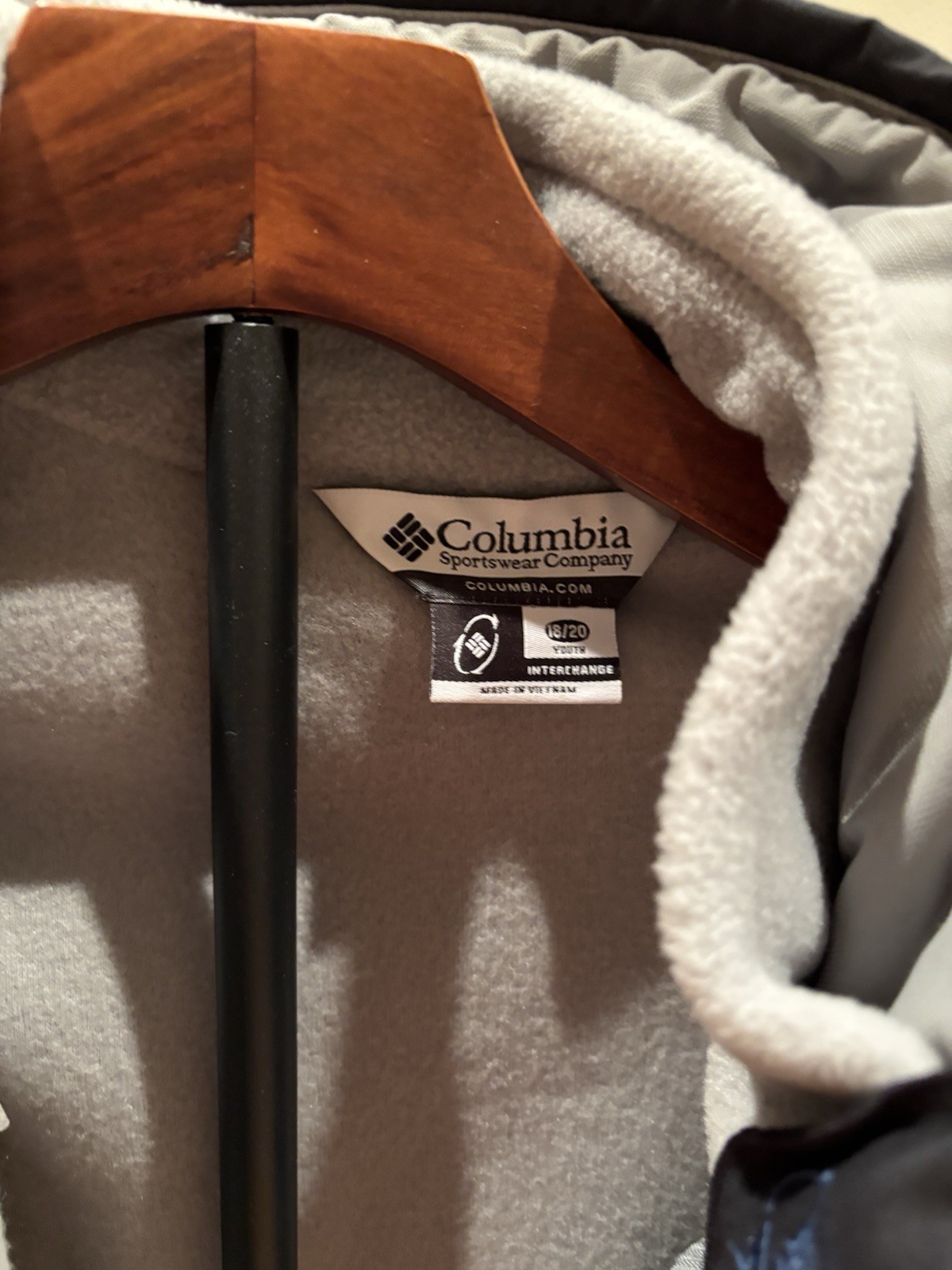 Columbia Boys Size 18/20 Interchange Jacket Blue Gray Fleece Liner Hooded Coat image 3