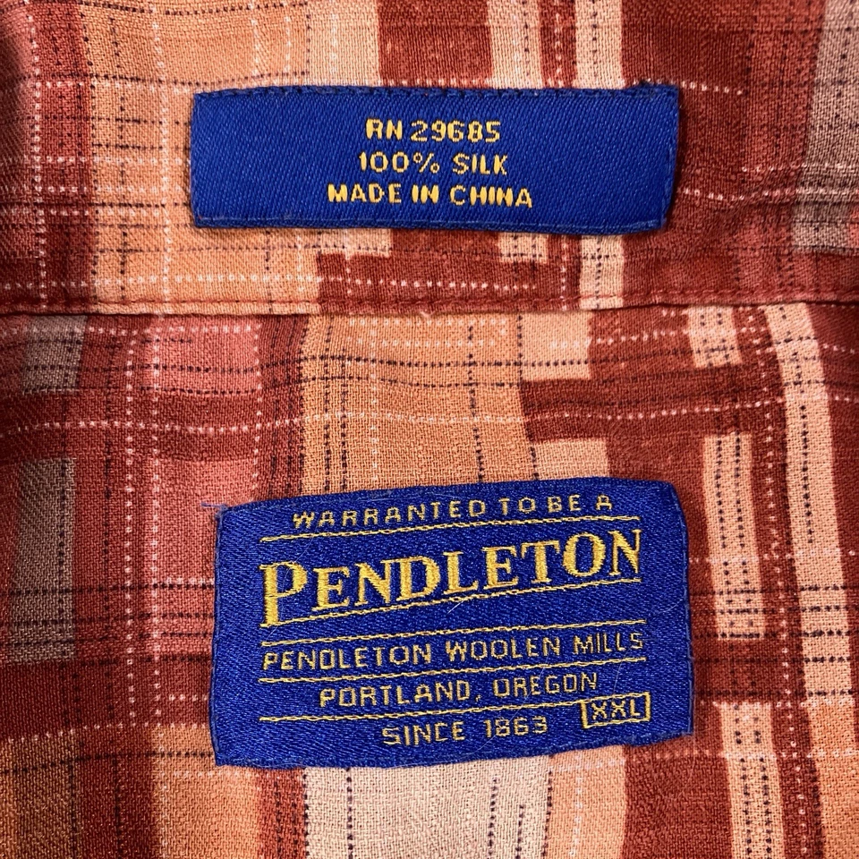 Pendleton Shirt Mens 2XL Red Plaid Short Sleeve 100% Silk Button Up XXL - Image 3 of 4