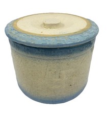 Antique Salt Glaze Stoneware Butter Crock Swirling Logs Indian Peace Pattern