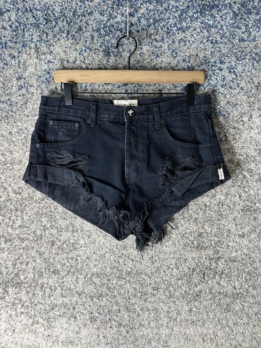 One Teaspoon Bandits Shorts Womens 26 Blue Distressed Denim Button Fly Cutoff