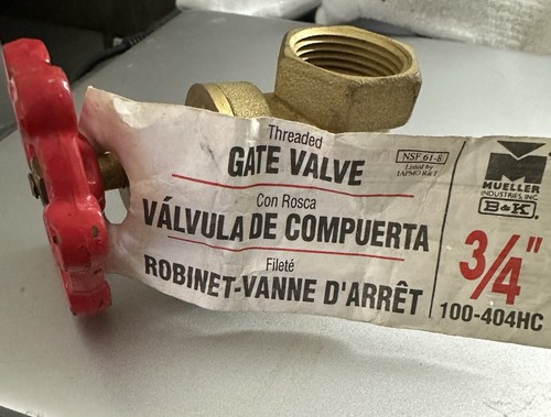 Mueller Brass Threaded Gate Valve 3/4" 100-404HC