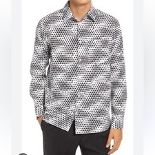 Ted Baker Black White Geo Tile Dress Shirt Men's Size Xl