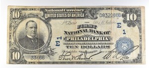 1902 $10 National Currency Note Philadelphia PA Ch#1 Large Note a5630