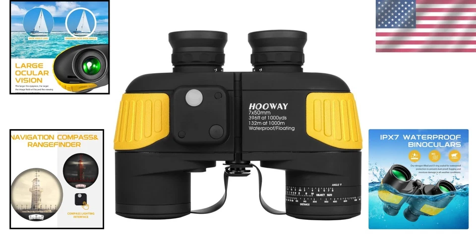 High-Performance 7x50 Waterproof Binoculars with Built-In Rangefinder & Compass - Image 2 of 4