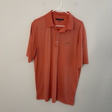 NWOT Greg Norman Play Dry Men  s Polo Golf Shirt Pink Striped Large C6