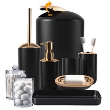 9 Pieces Black Bathroom Accessories Set, Gorgeous Bathroom Set, Trash Can, To...