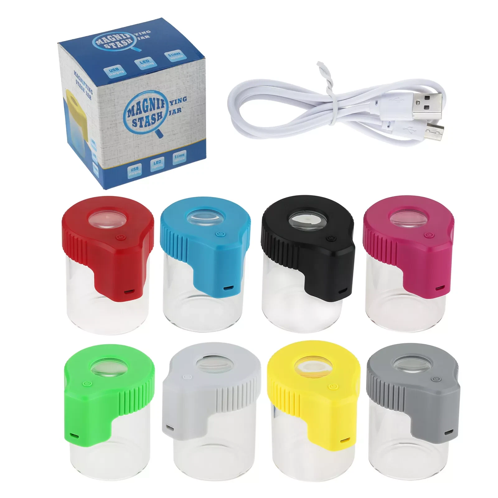 Light-Up LED Transparent Glass Seal Jar Magnifying Viewing Storage Container