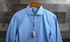 Canali Shirt Mens Large Blue Regular Fit Made in Italy Long Sleeve Dress Button