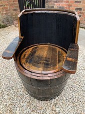 OAK WHISKEY BARREL CHAIR IN YACHT VARNISH WITH STORAGE GARDEN PUB FURNITURE x1