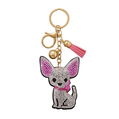 Gold Tone Sitting Crystal Chihuahua Dog Bag Charm Keychain
