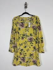 Nwt LOFT Long Sleeve Scoop Neck Shift Dress Size 6 Yellow Green Floral