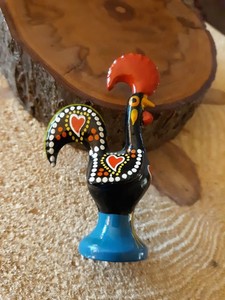 Vtg Hand Painted Good Luck Rooster Portugal Folk Art Enameled 2 5/8"