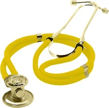 Dixie Ems Sprague-Rappaport Type Two Tube Stethoscope Yellow With Plated Gold 