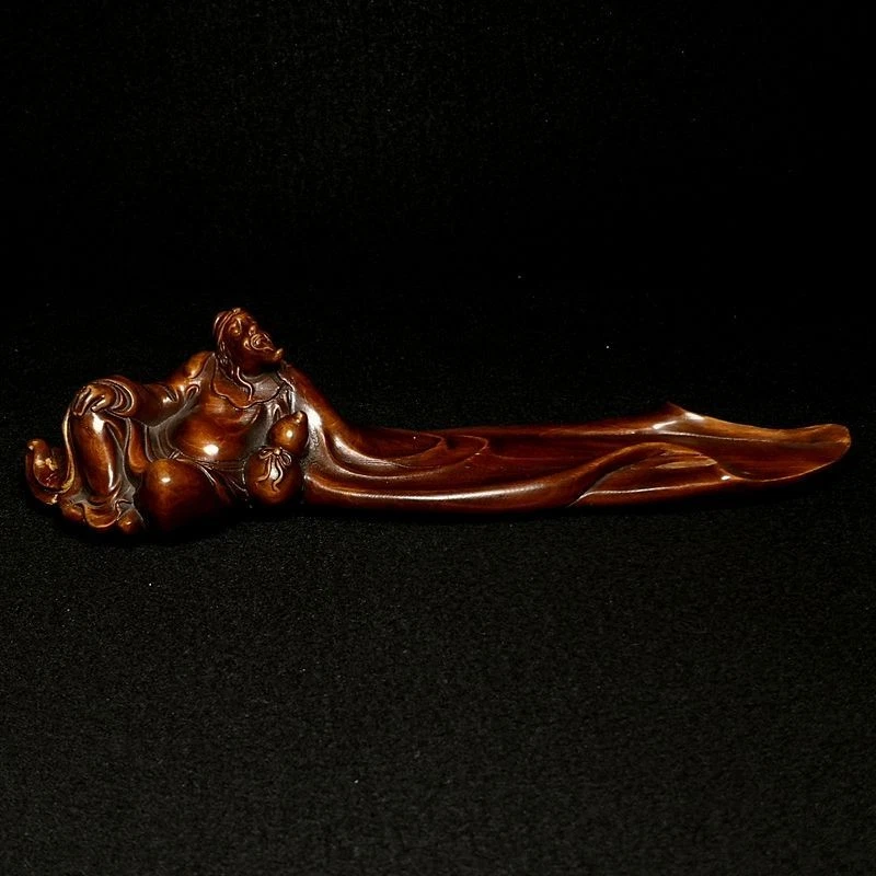 Antigua estatua china de boj tallada a mano de 7,7 pulgadas poeta salvia Li Bai decoración de escritorio Foto 2 de 4