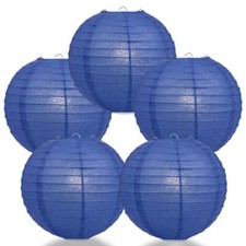  5-PACK 16" Dark Blue Round Paper Lantern, Even Ribbing, Hanging Decoration