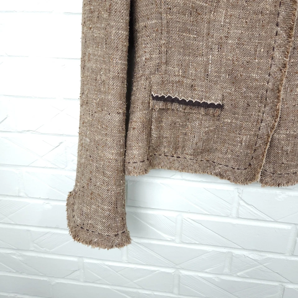 Elie Tahari Tan Tweed Pencil Skirt Suit Set Silk Cotton Blend Safari Chic Size 8 Foto 3 de 4