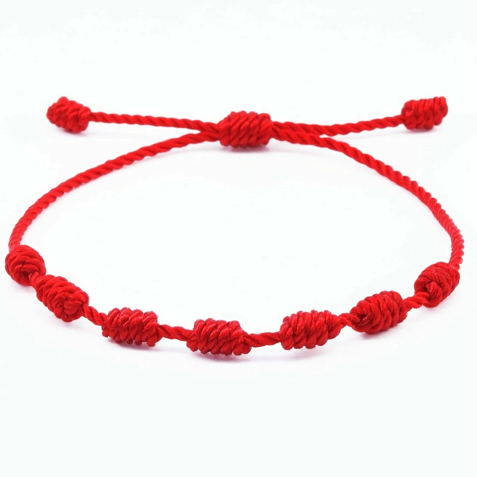 Pulsera Cuerda Roja Suerte Cabalá Amuleto 7 Nudos Cuerda Protección Hombre o Mujer Foto 2 de 2