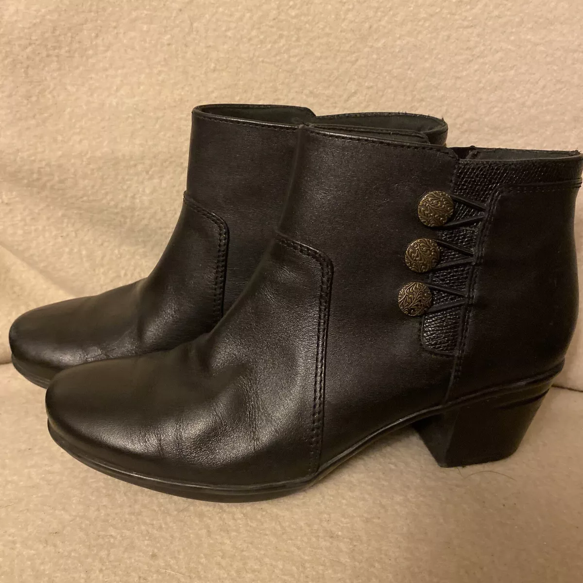 CLARKS Collection Womens Soft Cushion Ankle Bootie Black Leather