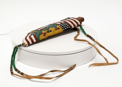 Plains Tack Knife / Scabbard with Beaded Flag Motif; 20th Century