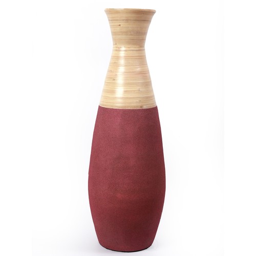 31.5 inch Tall Handcrafted Bamboo Floor Vase, Burgundy and Beige eBay
