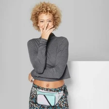 Wild Fable Women's Long Sleeve MockNeck Boxy  T-shirt - Size M NWT