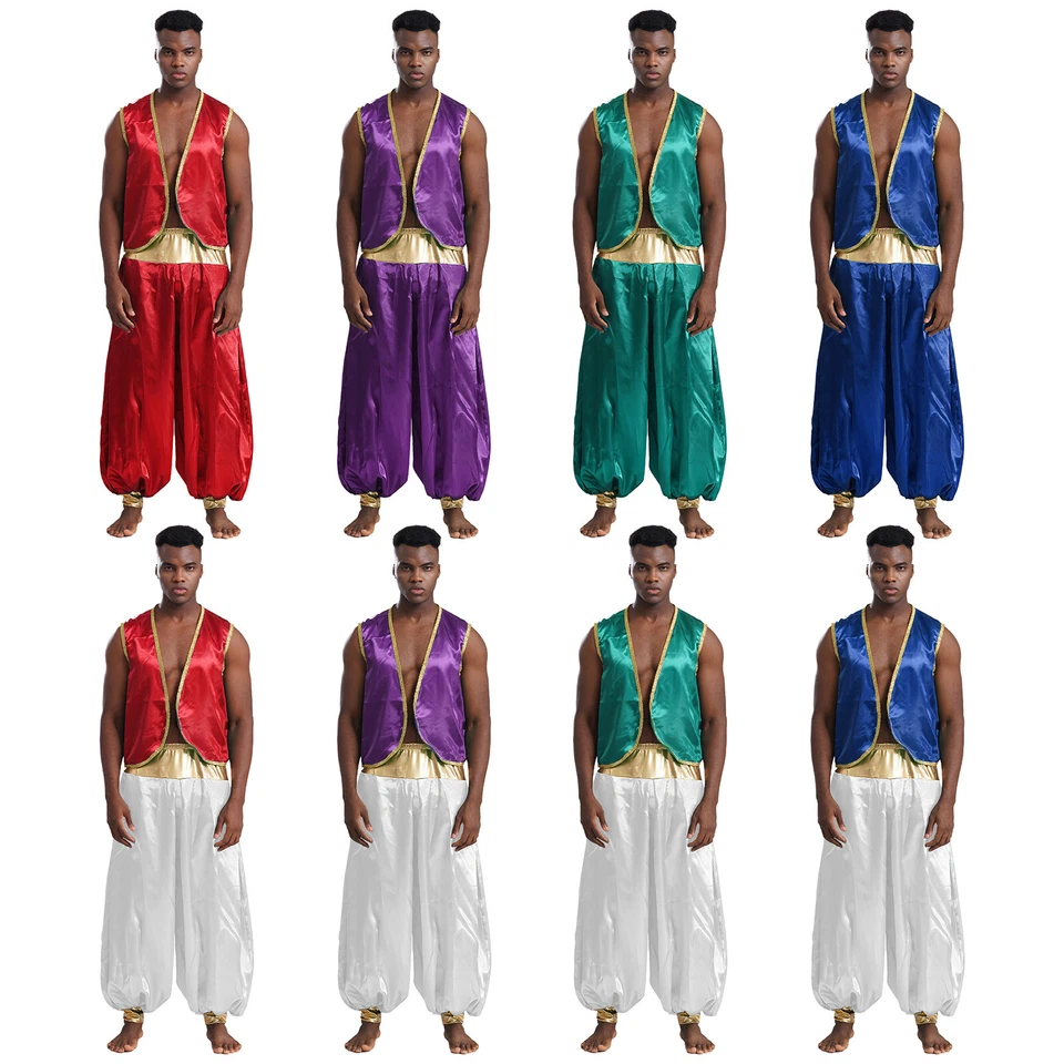 Para hombres 2 Piezas Príncipe Árabe Halloween Disfraz Chaleco con Pantalones Trajes Foto 3 de 4