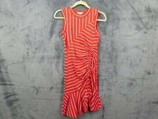 Parker Dress Womens XS Red Stripe Mini Ruched Asymmetrical Hem Flounce Lucia NEW