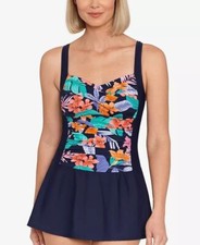 Swim Solutions HAVANA NIGHTS Colorblocked Tummy-Control Swimdress, 18