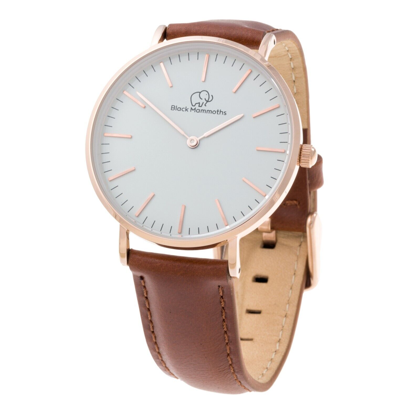 Reloj clásico para mujer, color oro rosa con dial blanco, correa cuero...
