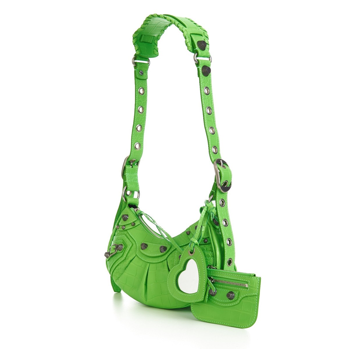 BALENCIAGA 2500$ Bag Le Cagole XS - Bright Green Croco Embossed