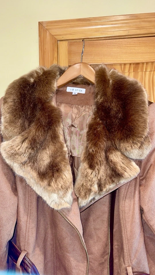 Abrigo para mujer Via Spiga mezcla de lana talla 3X negro imitación piel con cremallera Foto 4 de 4