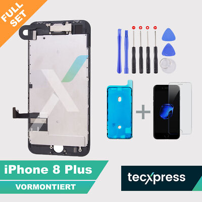 iPhone 8 Plus Display VORMONTIERT Ersatz Retina LCD TouchScreen Glas 3D Schwarz