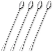 12-Inch Long Handle Mixing Spoons - Stainless Steel Iced Tea & Cocktail set of 4