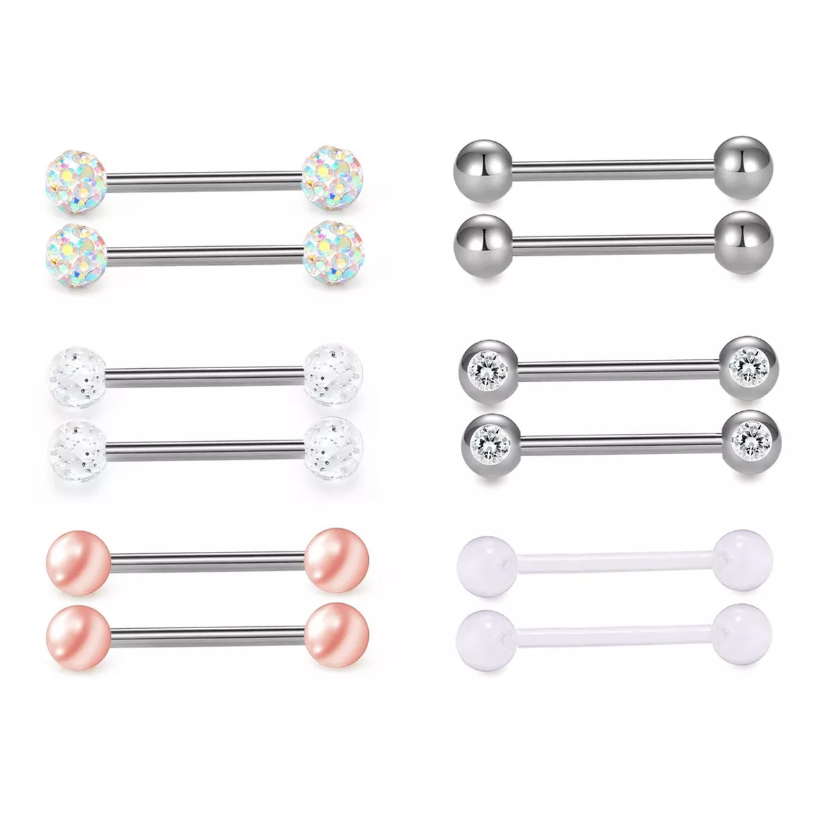 12pcs 12G 316L Surgical Steel Barbell Nipple Rings Tongue Rings Body Piercing