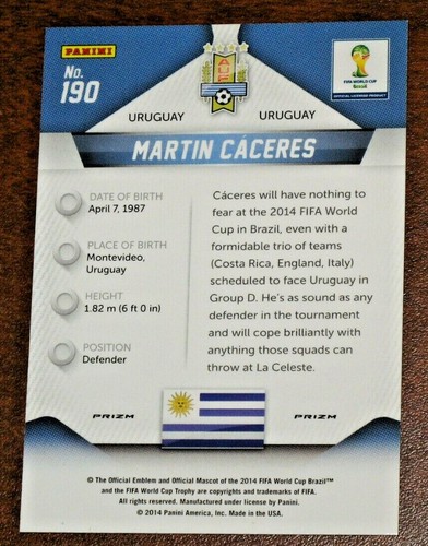 2014 Prizm World Cup Martin Caceres Red White Blue Plaid RWB Prizms Uruguay - Picture 2 of 2