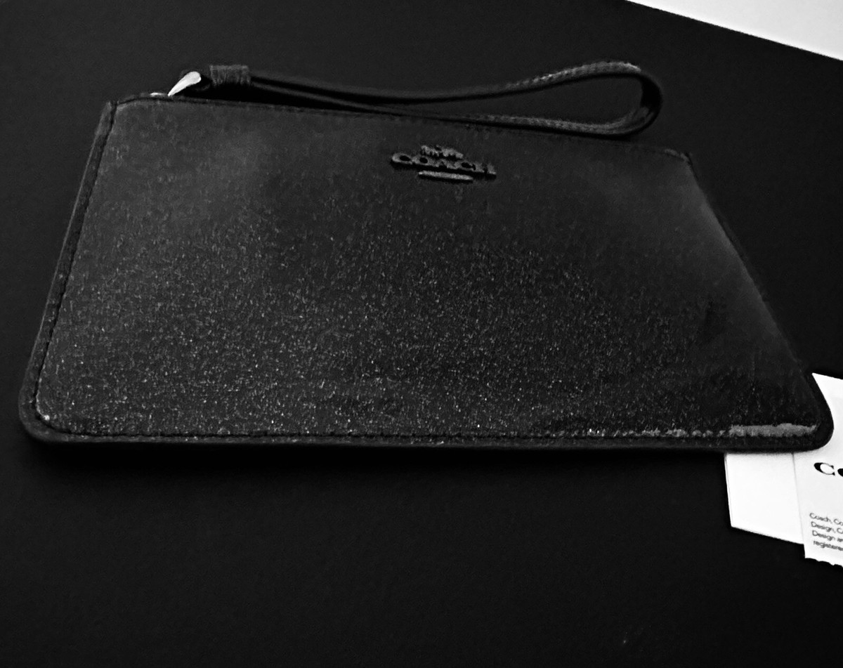 Coach Corner Zip Wristlet Patent Leather Black Glitter F30252 for