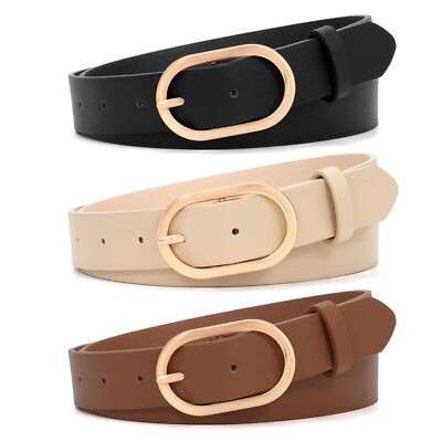 3 Pack Plus Size Women's Leather Belts for Jeans Pants Dress Fashion Gold  Buc... | eBay