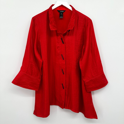 Ali Miles Tunic Top Shirt Blouse 1X Flowy Shimmer 3/4 Sleeve Button Up New