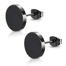 Black Men's Punk Rock Stainless Steel Barbell Ear Studs Earrings Charm 3-14mm