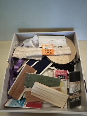 lot vintage sewing trim, lace, binding, elastic plus box Unused