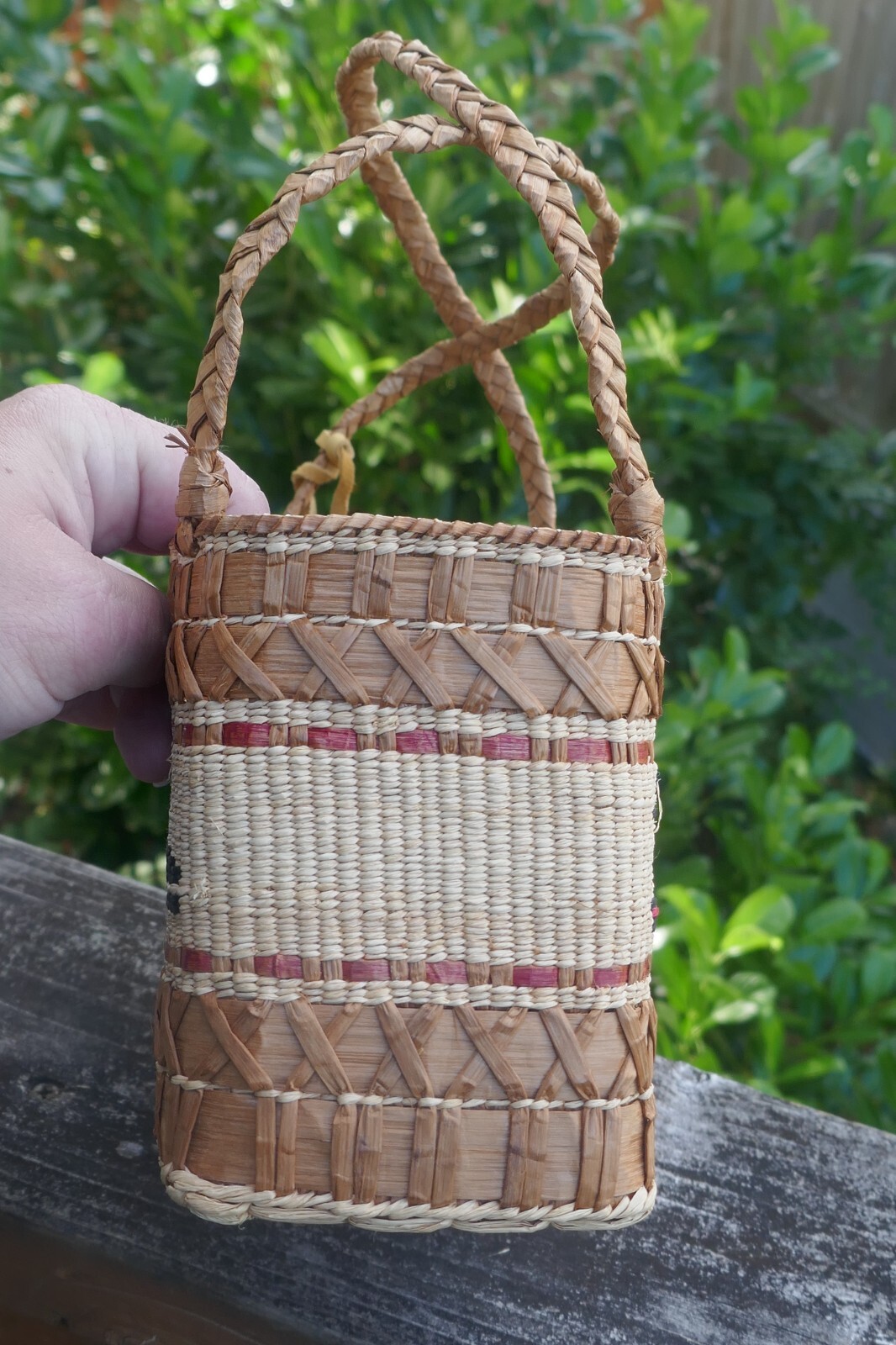 Vintage Makah Native J.D. Parker Pictorial Hand Woven Basket Purse With