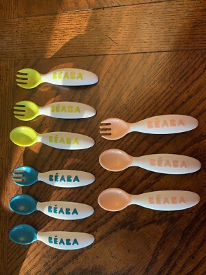 Beaba Baby 2nd Stage Ergonomic Baby Cutlery, Set of 9 (5 Spoons + 4 Forks)
