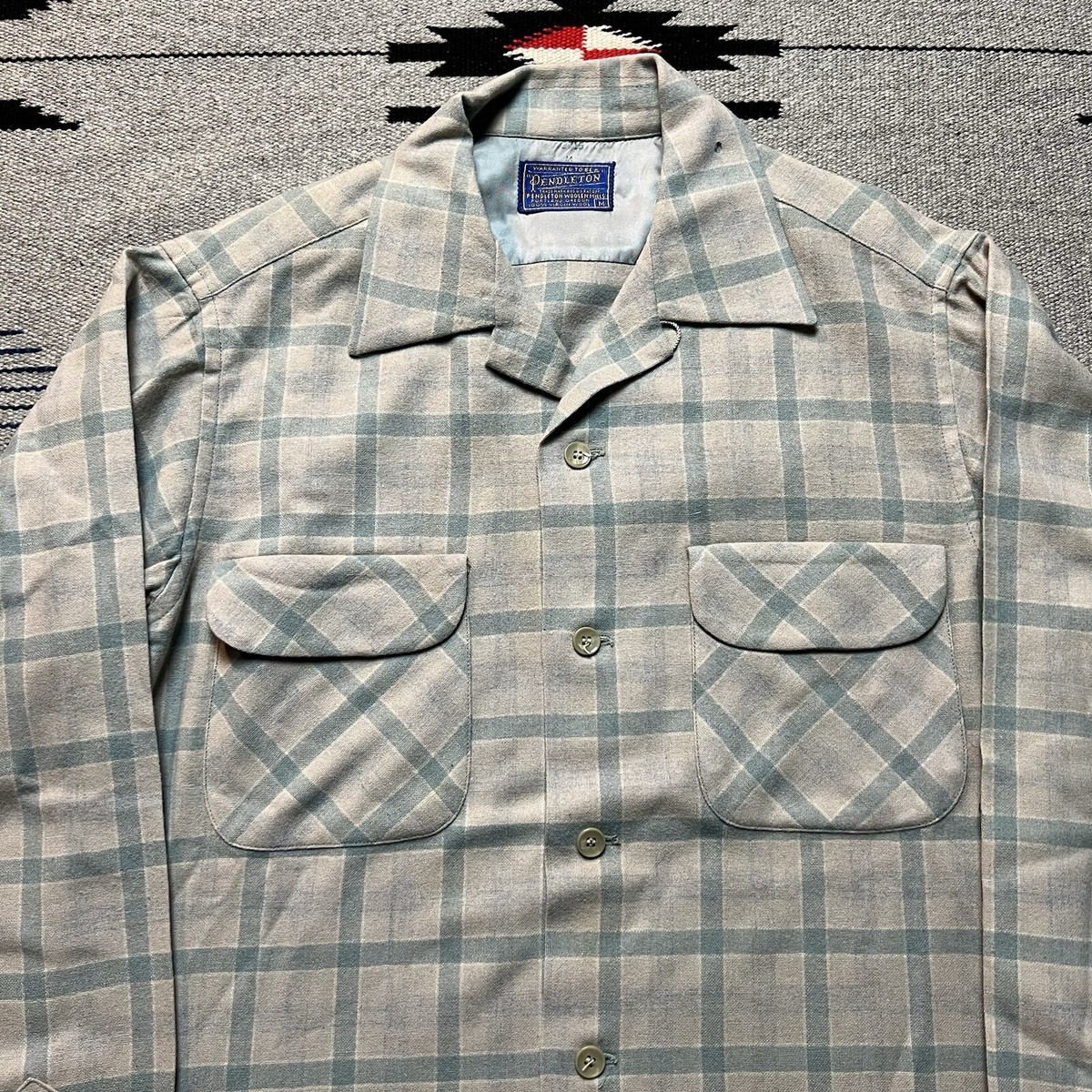 Vintage 60s Pendleton Loop Collar Wool Pocket Flap Board Shirt