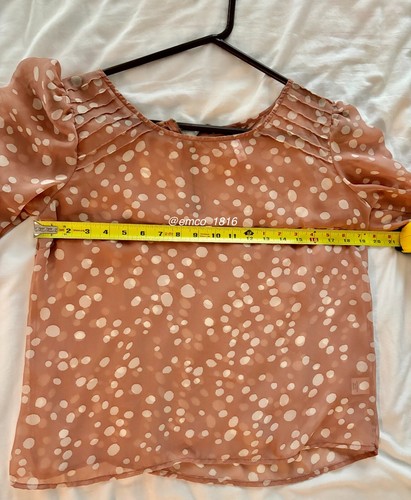 Xhilaration Pink & Beige Polka Dot Lightweight Blouse, L - Picture 3 of 5