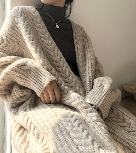 Donna Lungo Maglia Maglione Cardigan Grosso Larga Aperto Davanti Autunno  Giacca | eBay