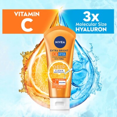 2Pcs x 100ml Nivea Extra Bright C & HYA Vitamin Wash Foam