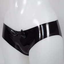 Black Latex Rubber Briefs With Bow Tie Women's Shorts Underwear Clubwear BDSM UK