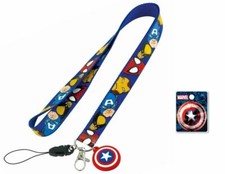 Marvel Lanyard ID Holder Shield Captain America Charm Marvel Comics  Button Pin