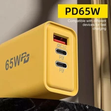 65W Fast Charger USB C Wall Plug 3 Port PD Quick Charge for iPhone Android