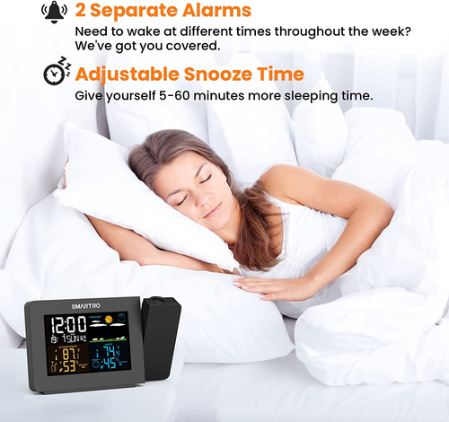 SC91 Projection Alarm Clock for Bedrooms with Weather Station, Wireless Indoor O - Picture 8 of 12